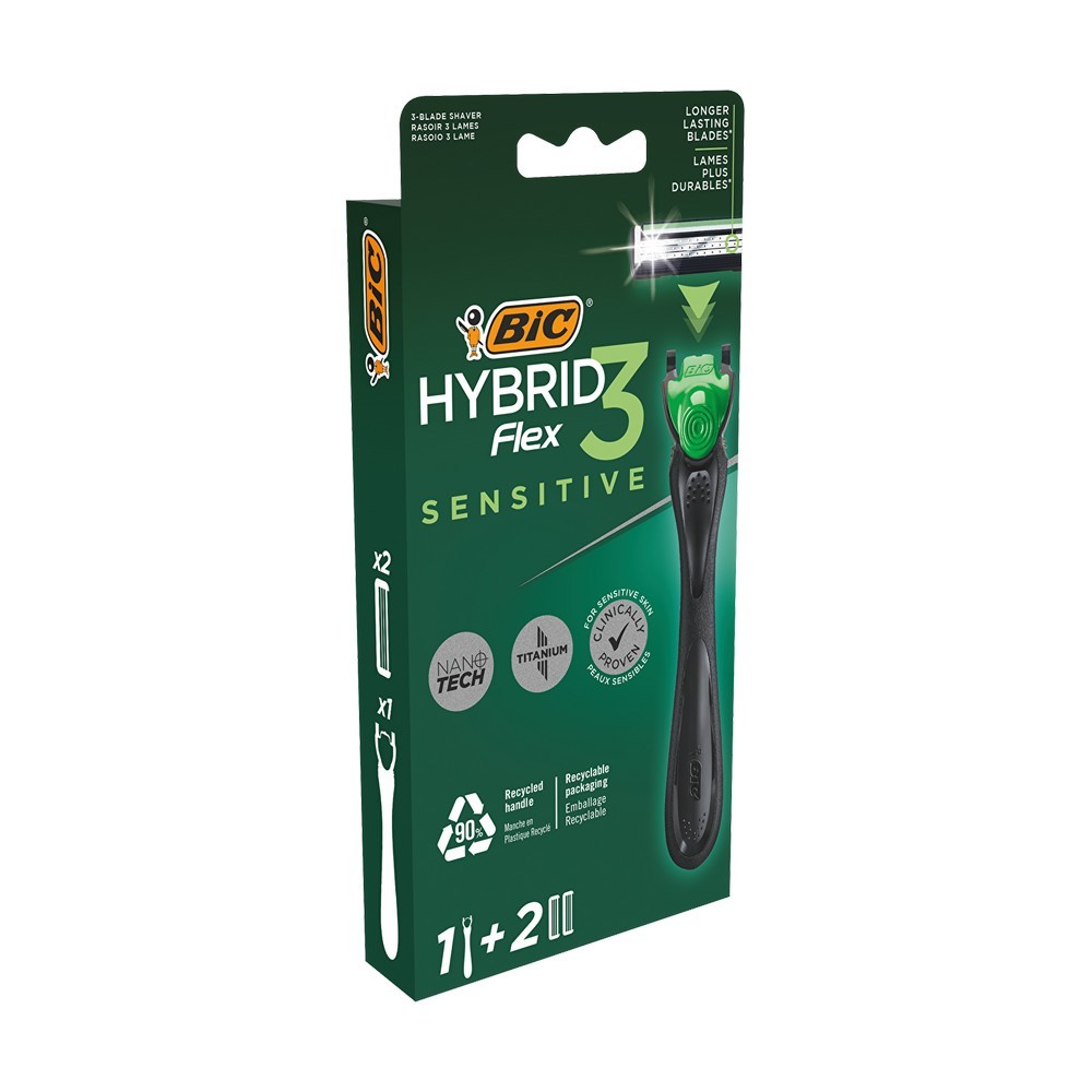 Мужской станок для бритья Bic Flex 3 Hybrid + сменные кассеты Bic " Sensitive " 2шт. Фото 2.