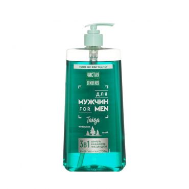 Мужской шампунь 3 в 1 Чистая линия For Men Taiga Энергия + Чистота 1000мл.