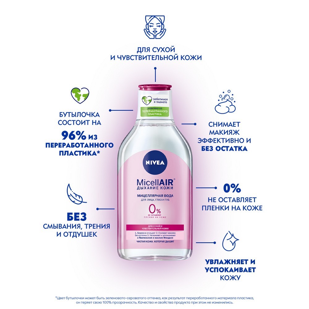 Мицеллярная вода NIVEA смягчающая 3 в 1 для сухой и чувствительной кожи 400мл Вид№4