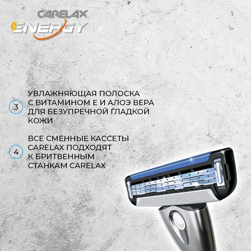 Кассеты для станка Carelax Energy 3 лезвия 5шт. Фото 8.