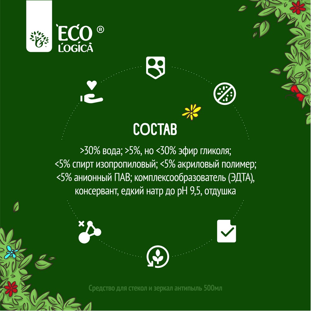 Средство для стекол и зеркал Ecologica Антипыль 500мл Вид№6