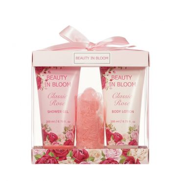 Женский подарочный набор Beauty In Bloom Classic Rose ( гель для душа 200мл + лосьон для тела 200мл + мочалка для тела ).