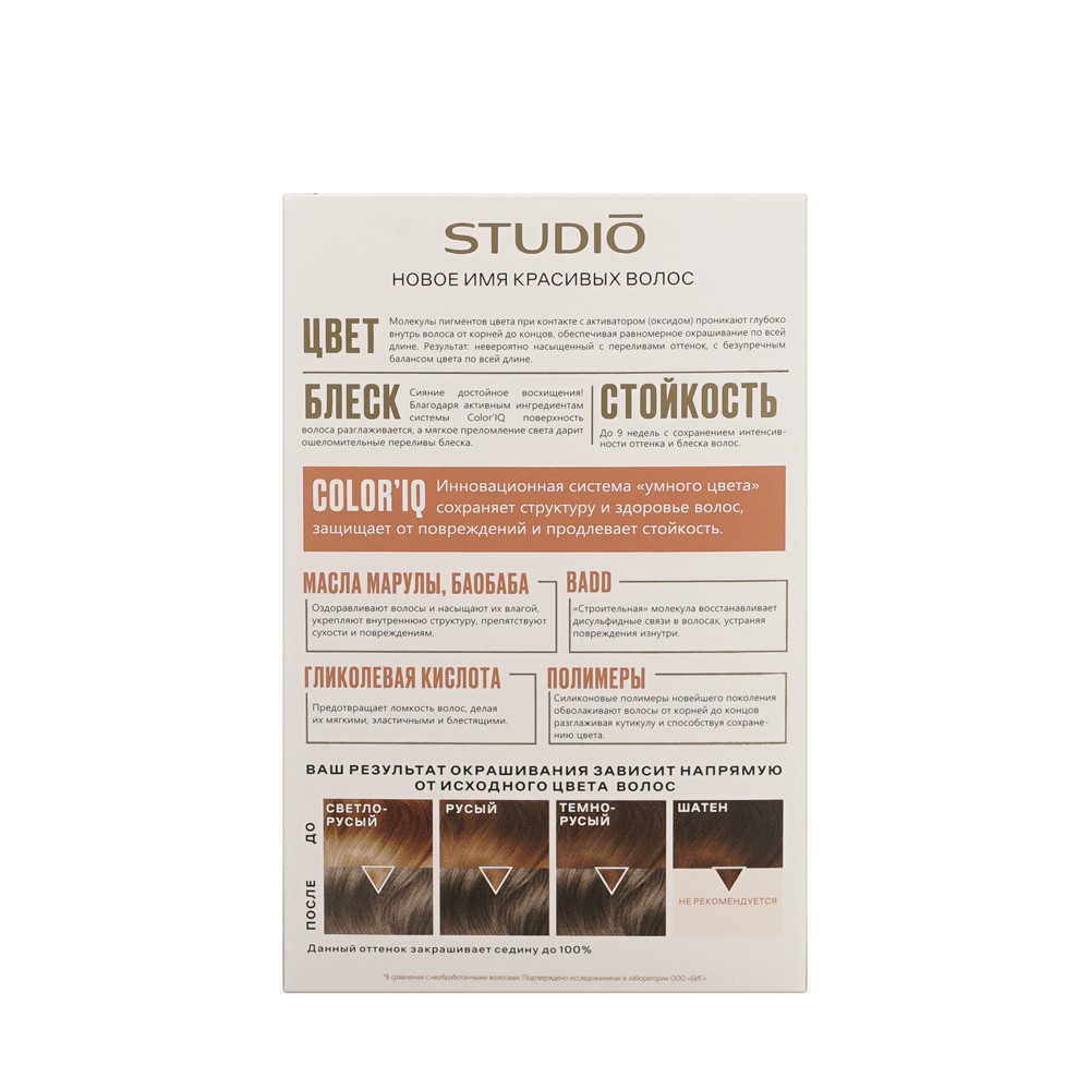 Стойкая крем - краска для волос STUDIO 3D Holography 6.1 Пепельно-русый. Фото 4.