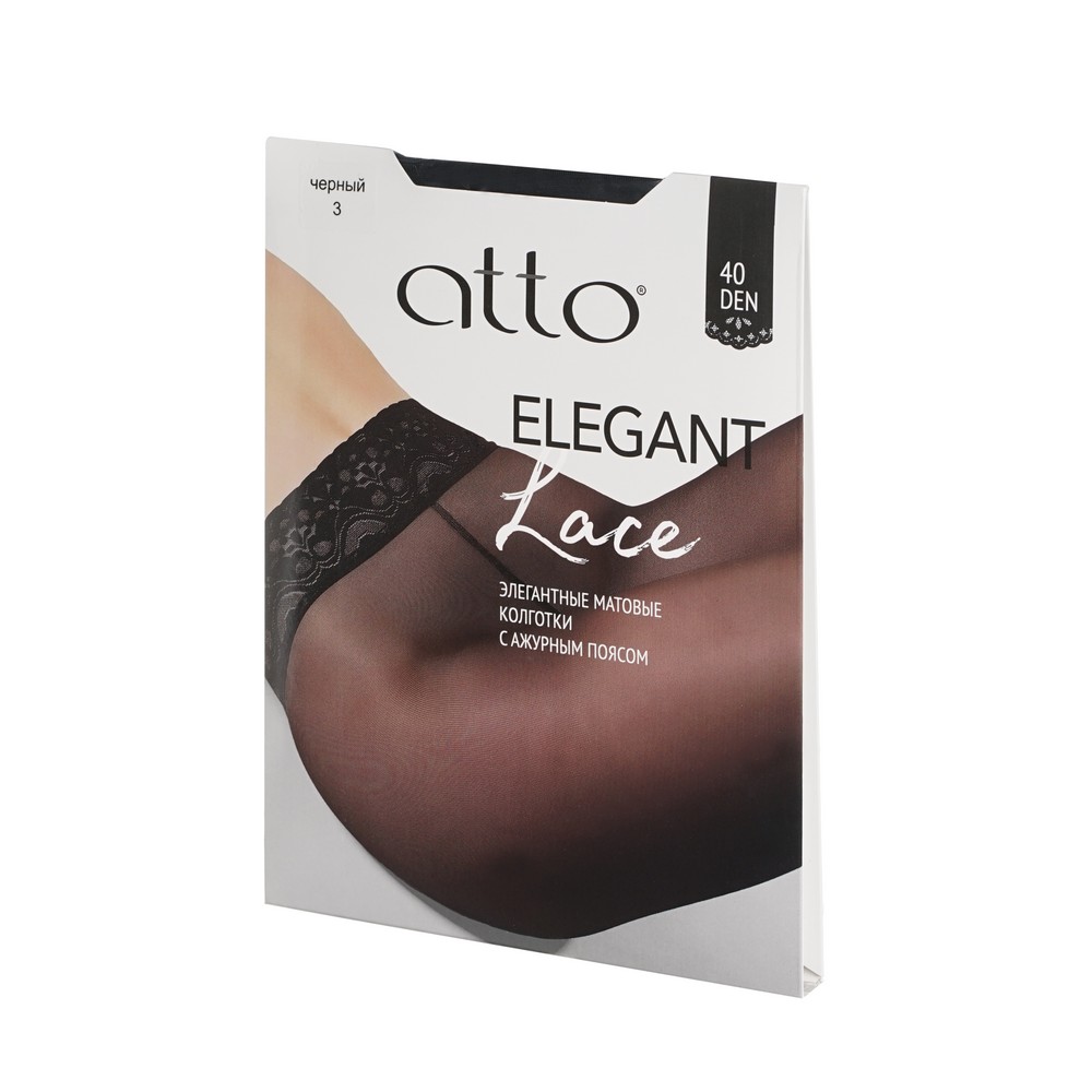 Женские матовые колготки с ажурным поясом Atto Lace 40den Черный 3 размер Вид№4