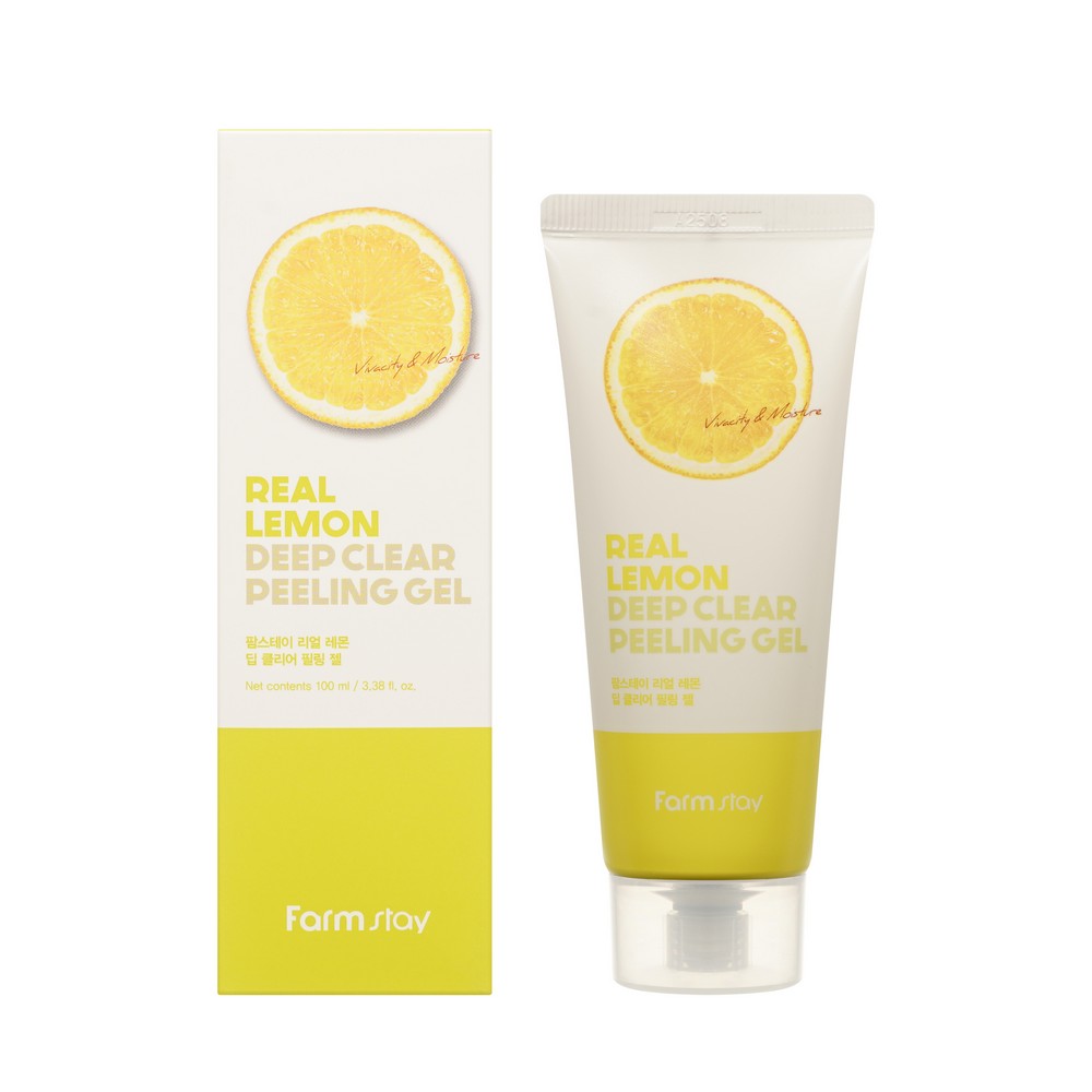 Отшелушивающий гель - скатка для лица с экстрактом лимона FarmStay Real Lemon Deep Clear Peeling Gel 100мл. Фото 1.