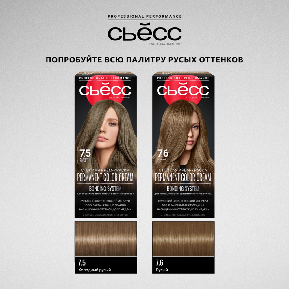 Стойкая крем - краска для волос Сьёсс 7-5 Холодный Русый. Фото 13.