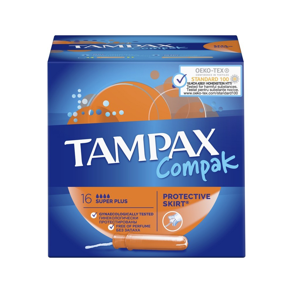 Тампоны Tampax Compak с аппликатором Super Plus 16шт. Фото 1.