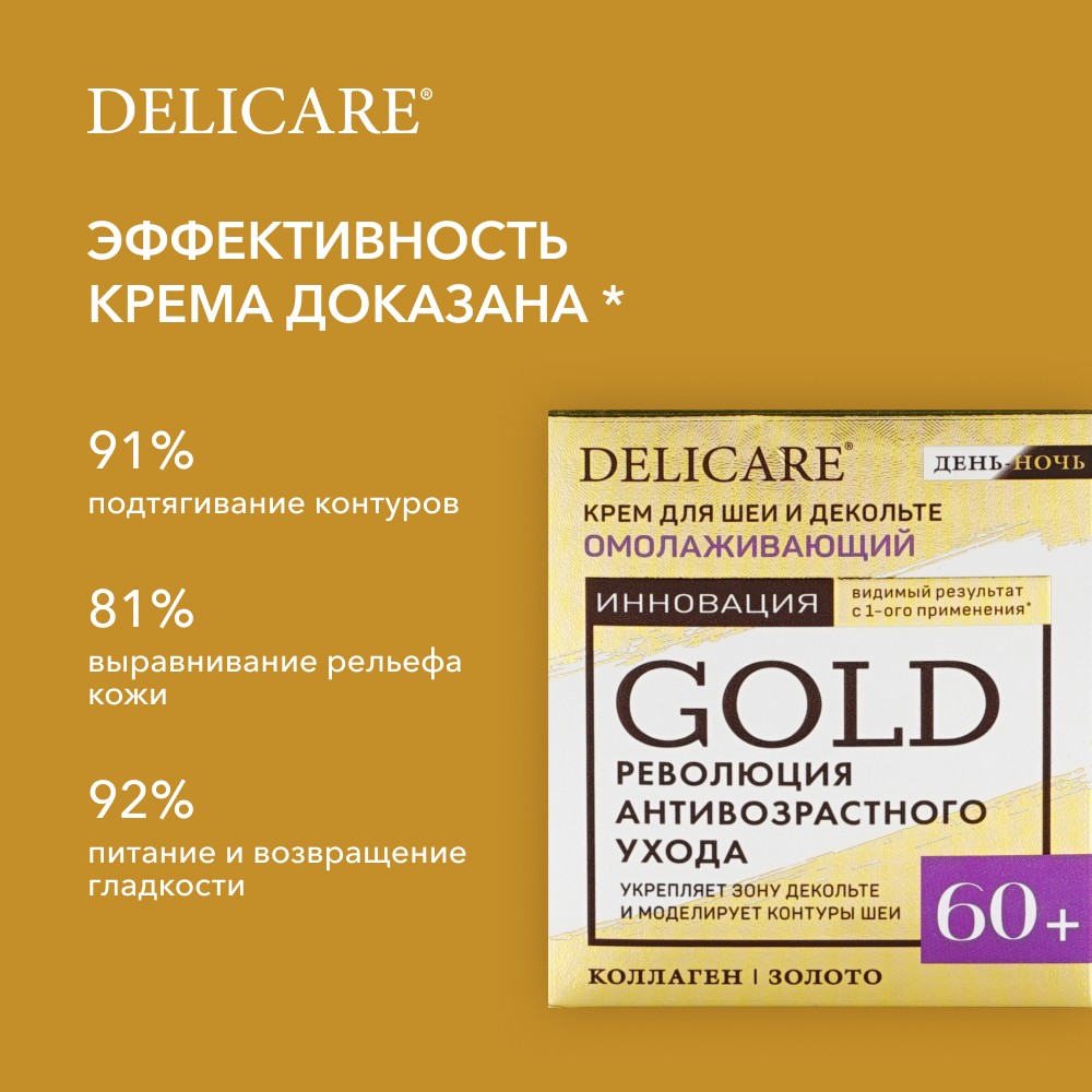 Омолаживающий крем для шеи и декольте Delicare Gold 60+ 50мл Вид№8