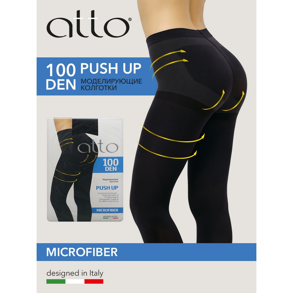 Женские колготки Atto Push Up из микрофибры 100den черные 3 размер. Фото 2.