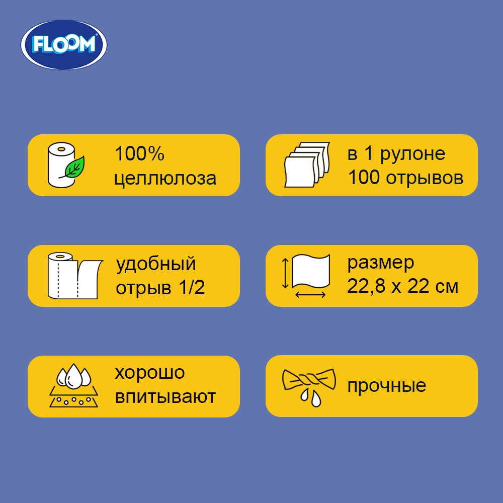 Бумажные полотенца Floom 3х-слойные 4шт Вид№8