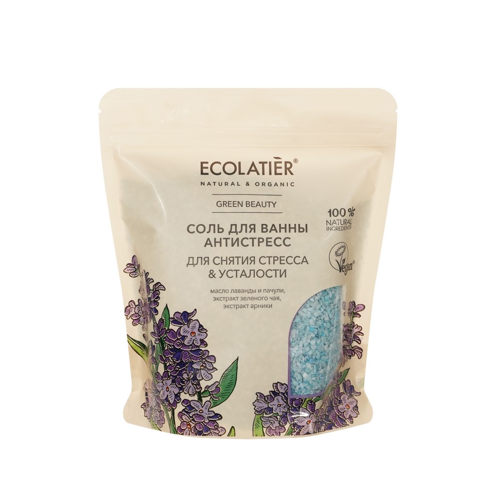 Соль для ванны антистресс Ecolatier Для снятия стресса и усталости 600г. Фото 1.