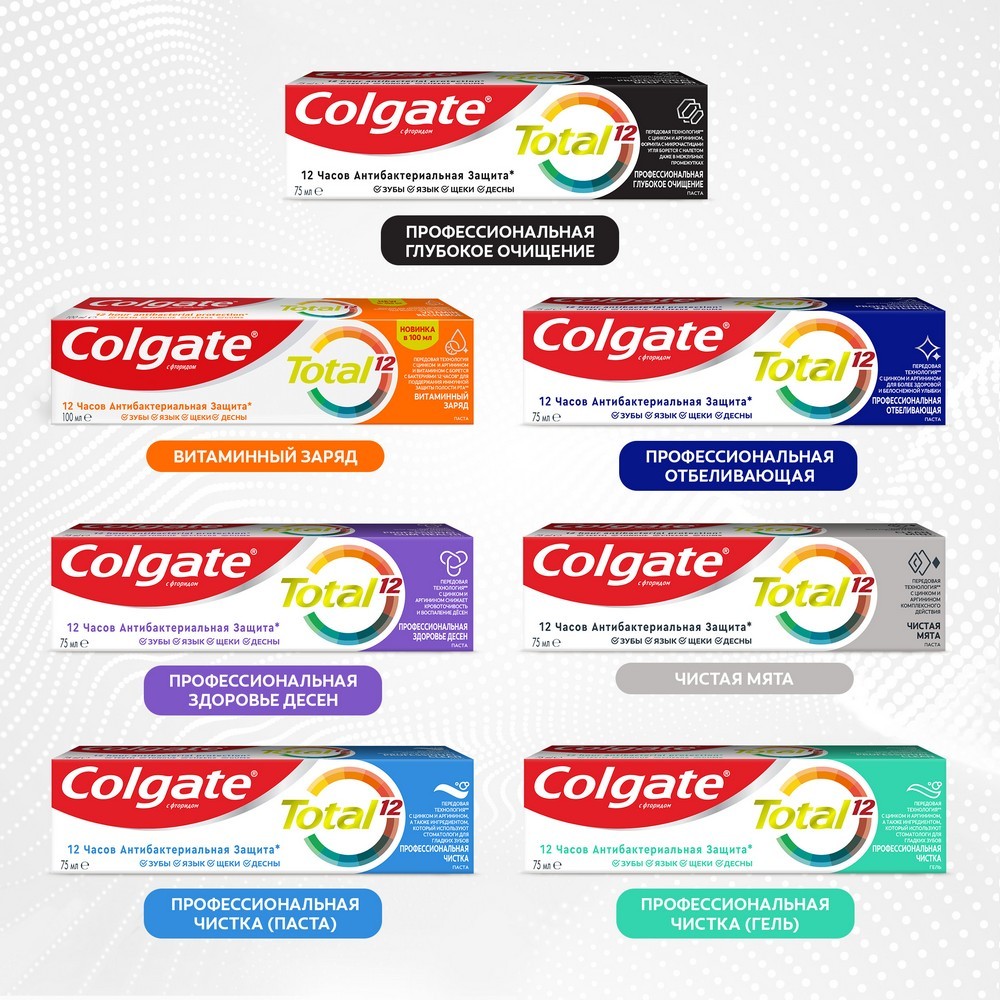 Зубная паста Colgate total 12 " профессиональная глубокое очищение " с древесным углем 75мл. Фото 9.