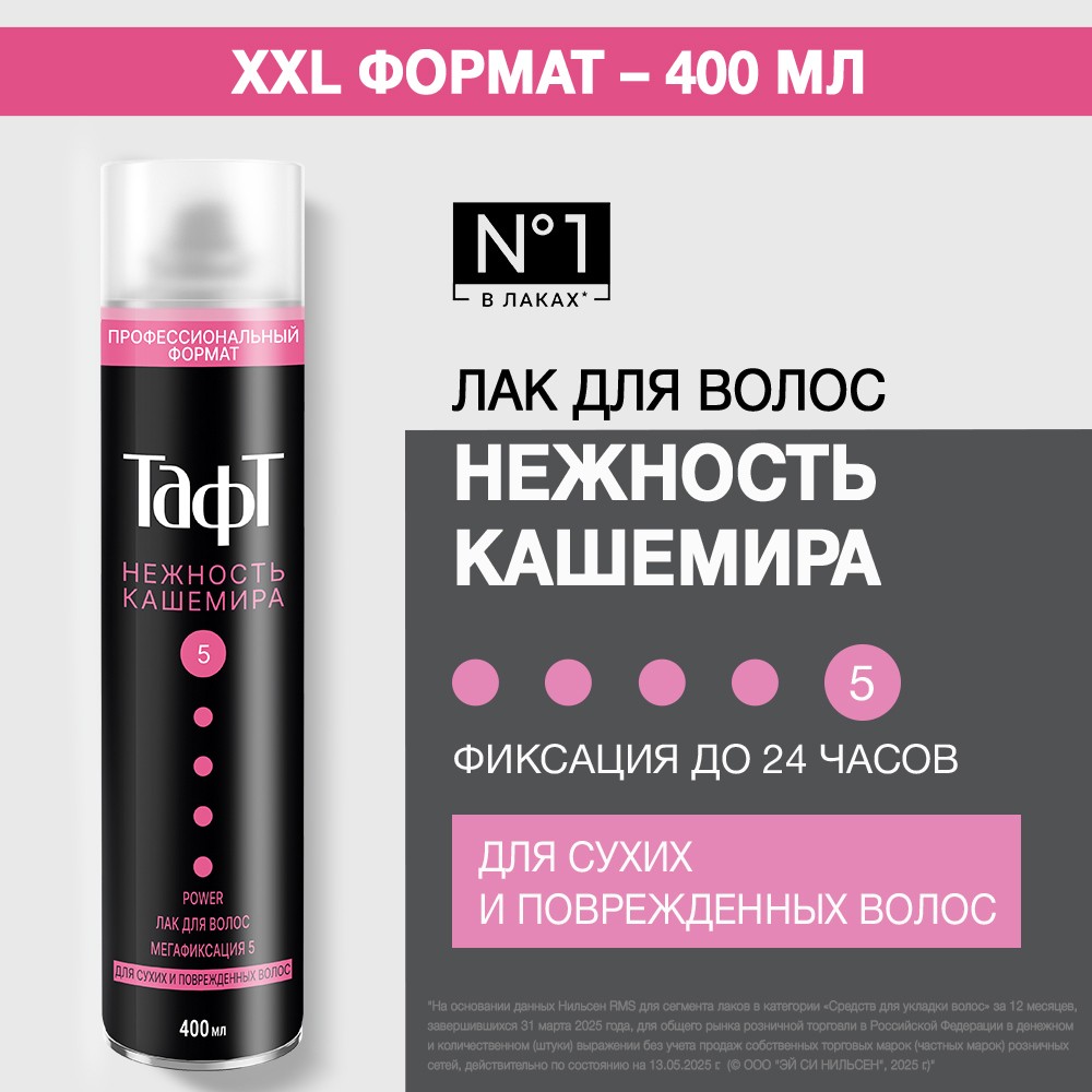 Лак для волос Тафт Нежность кашемира Мегафиксация (5) 400мл. Фото 3.
