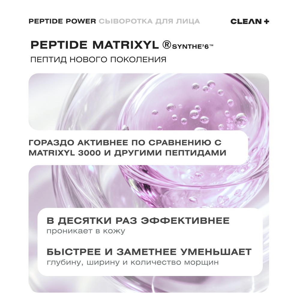 Сыворотка для лица с пептидами CLEAN+ Peptide Power 30мл. Фото 8.