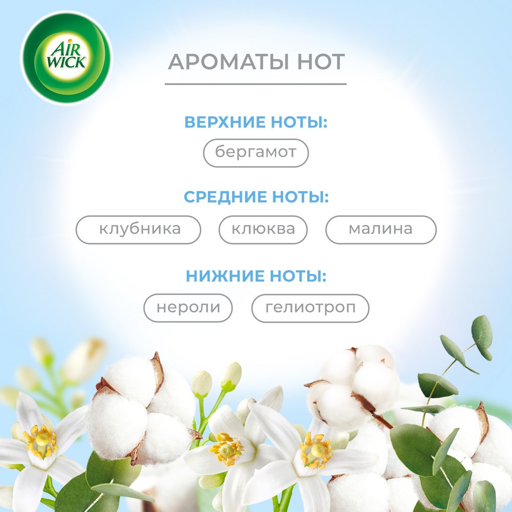 Освежитель воздуха Air wick Pure " Свежий хлопок и нероли " 250мл. Фото 4.