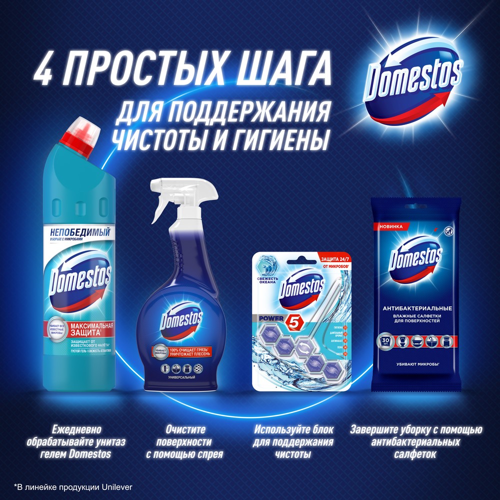 Чистящий блок Доместос Power 5 подвесной для унитаза " свежесть океана " 55г. Фото 6.