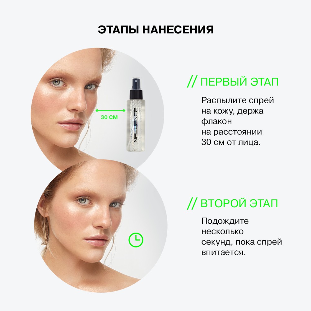 Увлажняющий фиксатор - спрей для лица Influence Beauty Hydra 110мл. Фото 9.