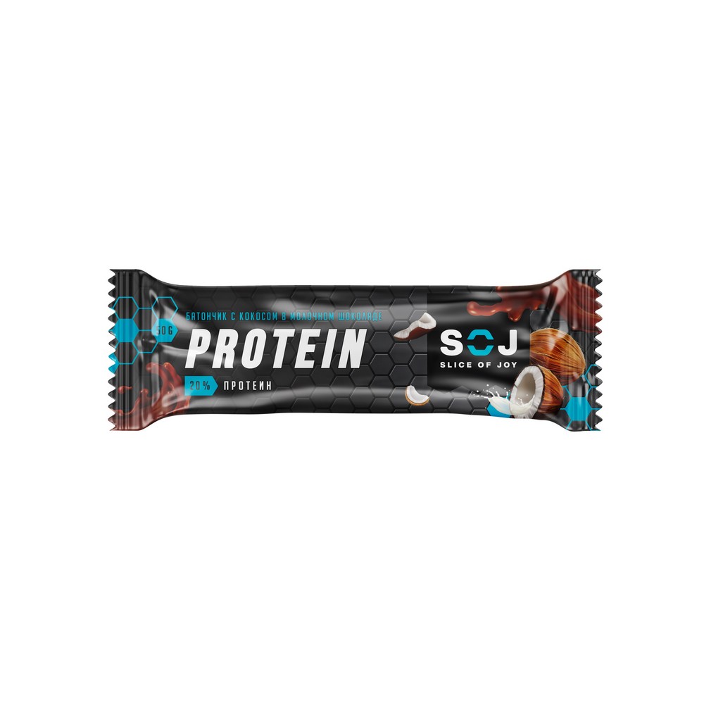 Протеиновый Батончик SOJ Protein с кокосом в молочном шоколаде 50г. Фото 1.