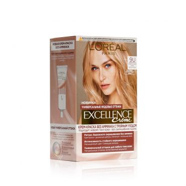 Крем - краска для волос без аммиака L'Oreal Paris EXCELLENCE Creme " Универсальные нюдовые оттенки " , 9U , Универсальный очень светло-русый.