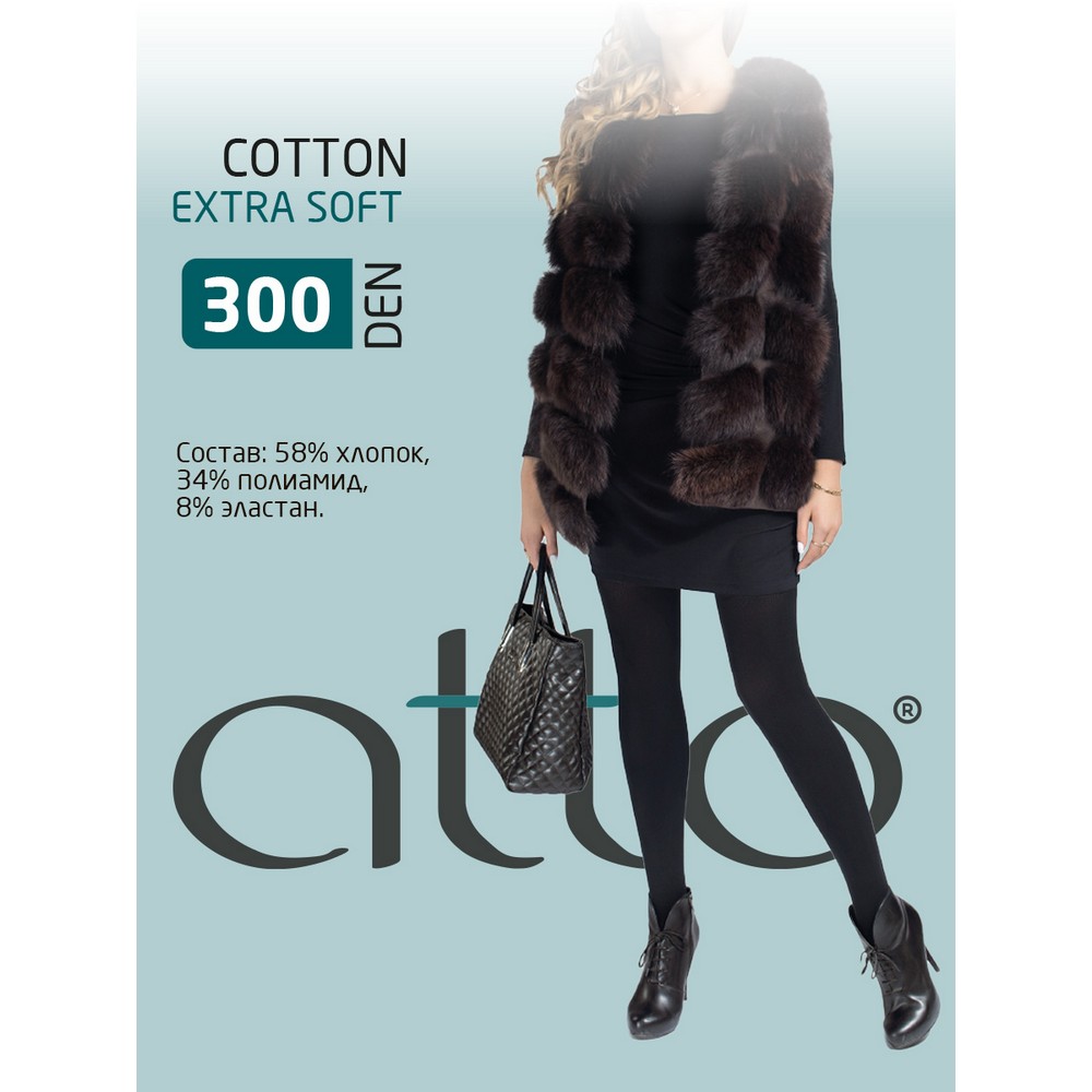 Плюшевые колготки Atto Cotton женские с начесом черные 2 размер. Фото 5.