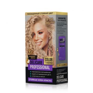 Стойкая крем - краска для волос Delicare Professional Color Trend 9.08 Жемчужный Блонд.