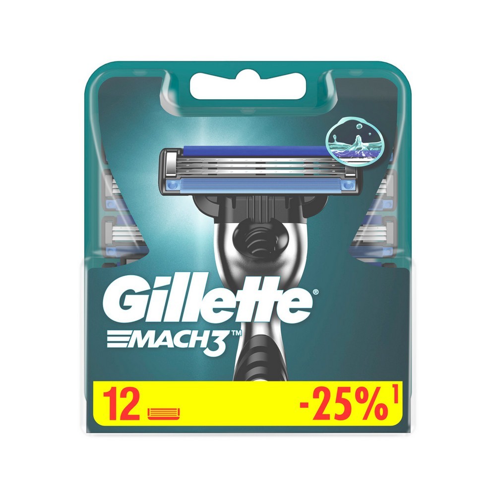 Кассеты для станка Gillette Mach 3 сменные 12шт. Фото 1.