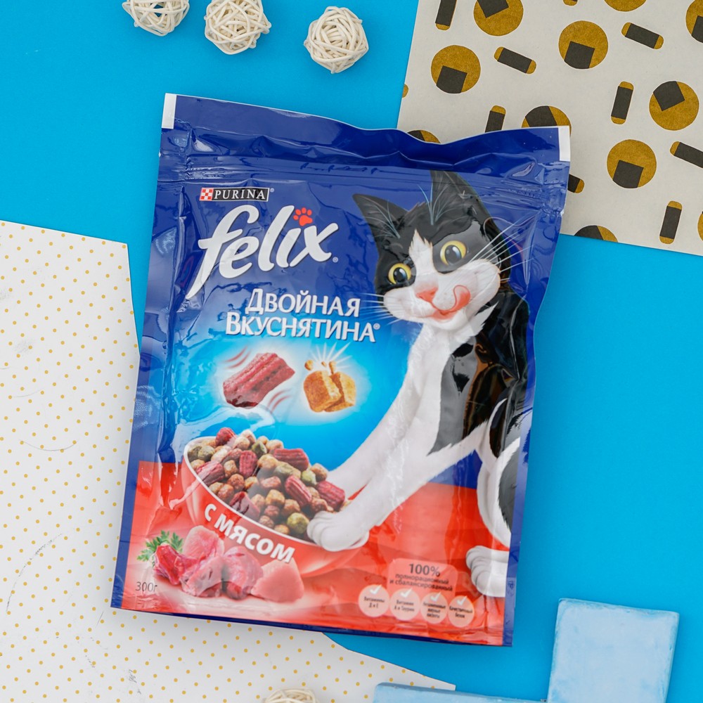 Сухой корм для взрослых кошек Felix Двойная вкуснятина с мясом 300г. Фото 3.