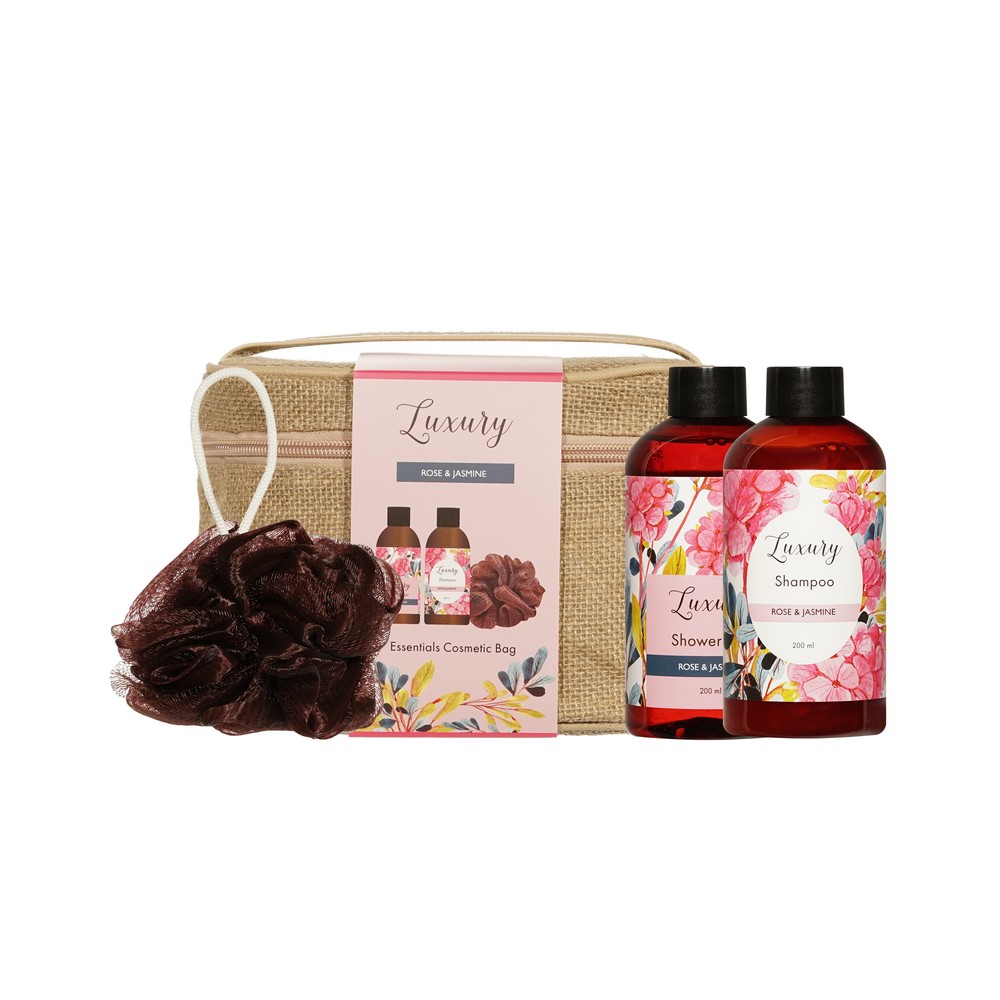 Женский подарочный набор Luxury ( гель для душа 200мл + шампунь для волос 200мл + мочалка для тела ) в ассортименте. Фото 1.