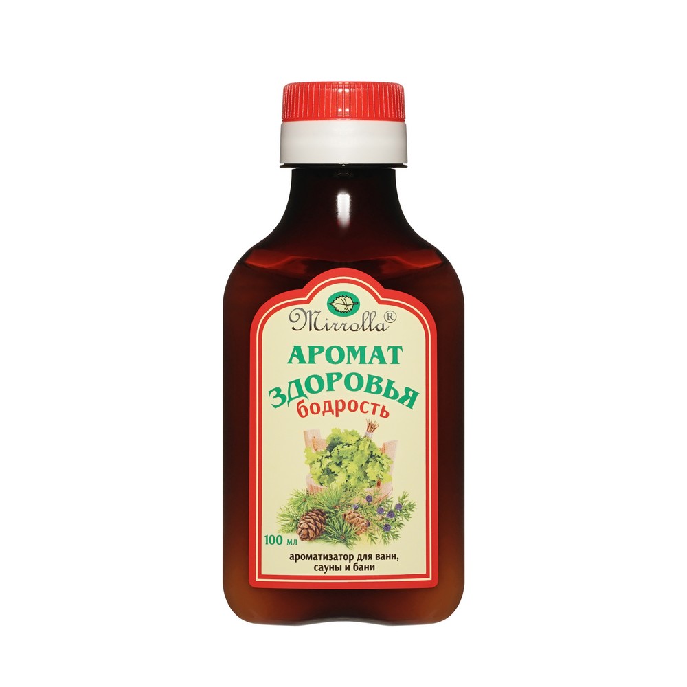 Ароматизатор для ванн , сауны и бани Mirrolla Аромат Здоровья Бодрость 100мл. Фото 1.