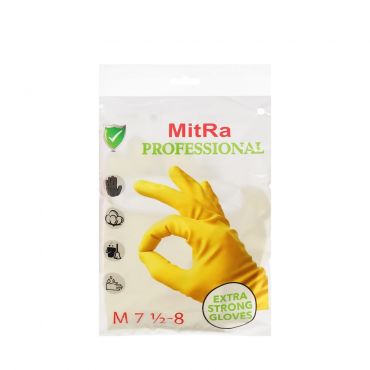 Перчатки латексные с хлопковым напылением MitRa Professional желтые M.