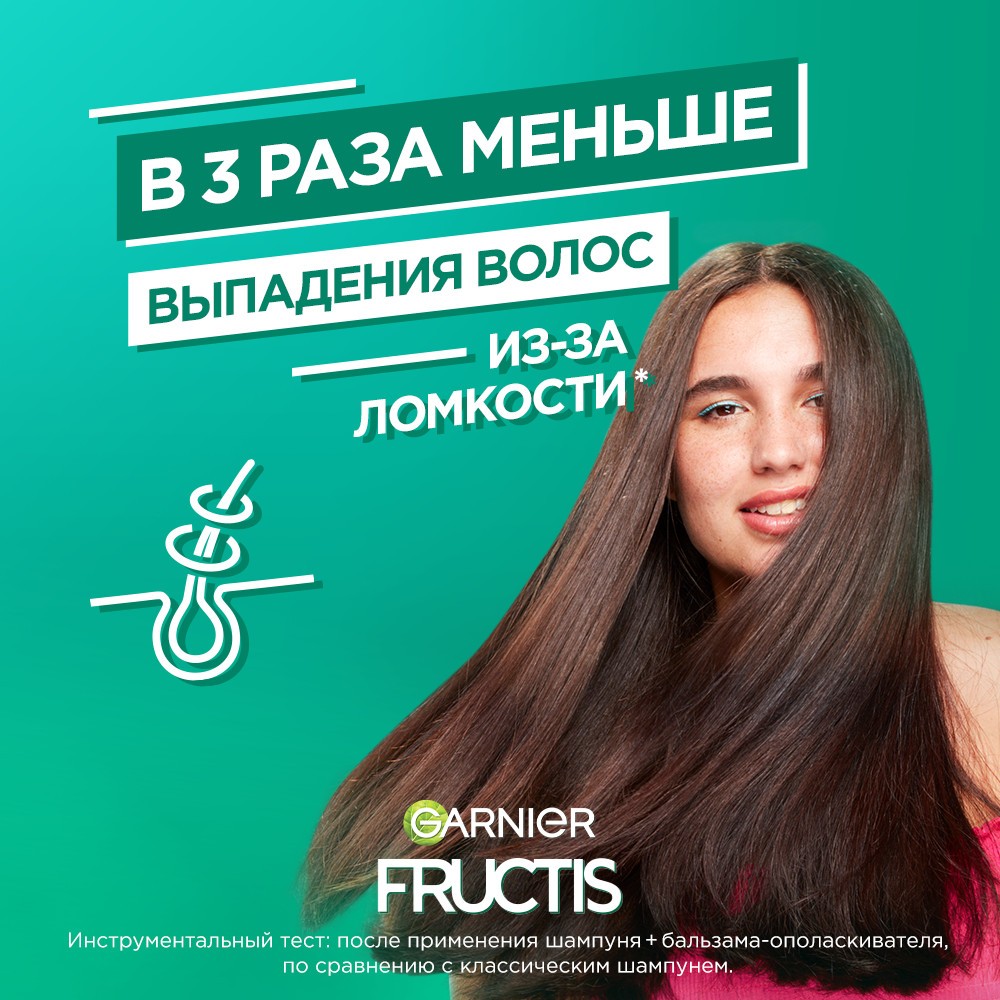 Укрепляющий шампунь Garnier Fructis Рост во всю силу для ослабленных волос , склонных к выпадению 400мл. Фото 7.