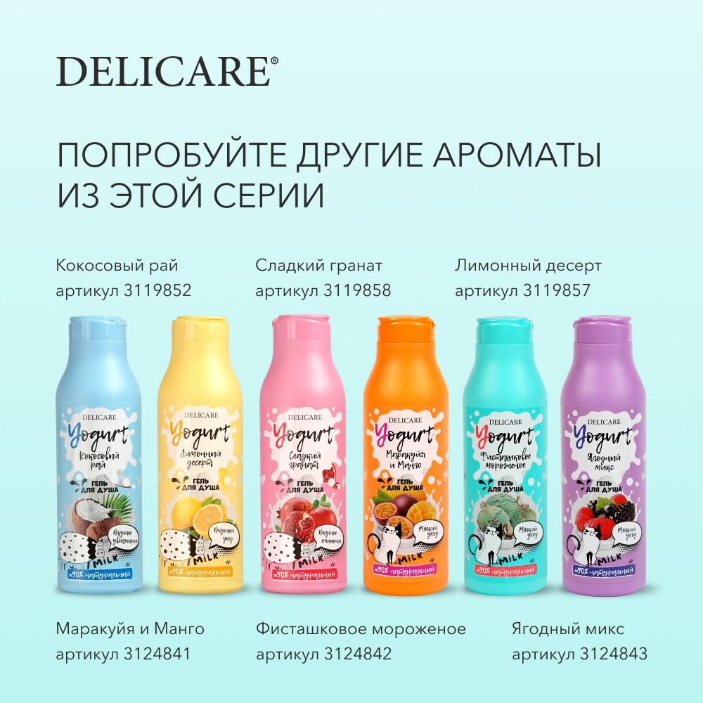 Крем - гель для душа Delicare Yougurt " Фисташковое мороженое " 1000мл. Фото 8.