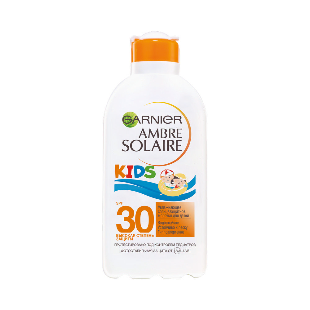 Молочко Garnier Ambre Solaire солнцезащитное детское увлажняющее для загара SPF 30 200мл. Фото 1.