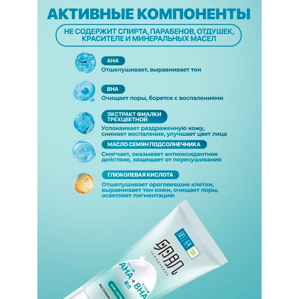 Пенка для умывания для проблемной кожи HADA LABO AHA+BHA 130г. Фото 7.