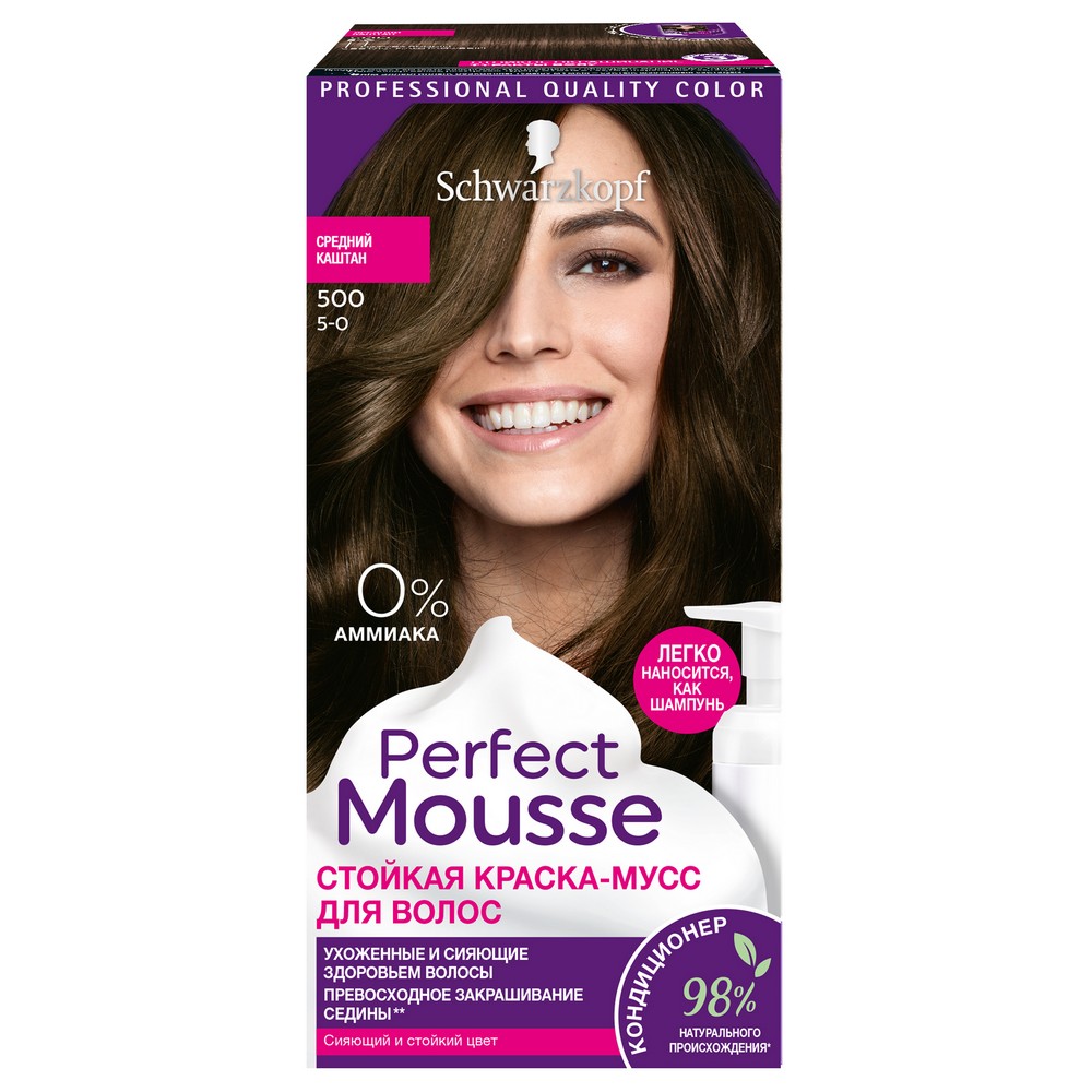 Краска - мусс Schwarzkopf PERFECT MOUSSE стойкая для волос 500 Средний каштан. Фото 1.