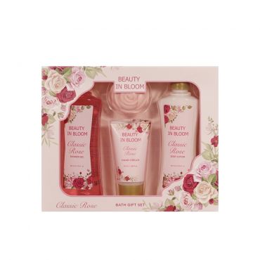 Женский подарочный набор Beauty In Bloom Classic Rose ( гель для душа 200мл + лосьон для тела 200мл + крем для рук 50мл + мыло твердое 50г ).