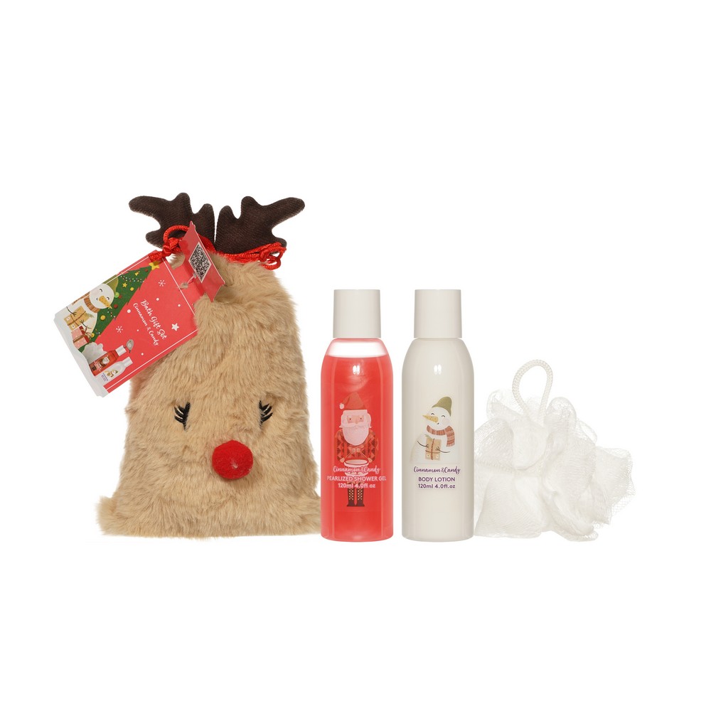 Женский подарочный набор Cinnamon & Candy ( гель для душа 120мл + лосьон для тела 120мл + мочалка для тела ) в ассортименте. Фото 1.