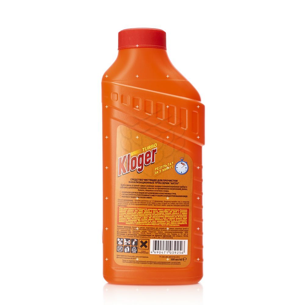 Гель для устранения засоров Kloger Turbo 500мл. Фото 2.