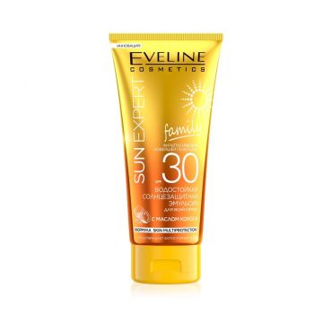 Водостойкая солнцезащитная эмульсия с маслом кокоса Eveline Sun Expert SPF 30 200мл.