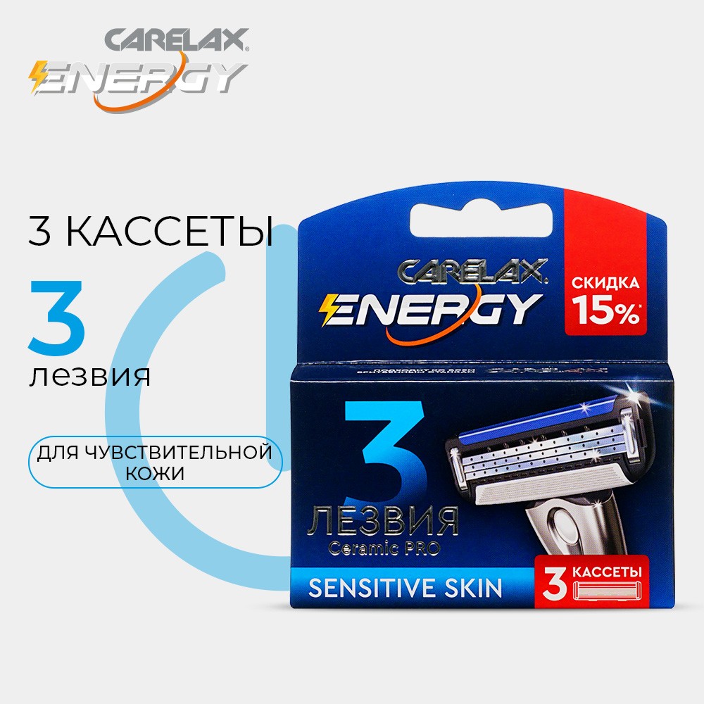 Кассеты для станка Carelax Energy 3 лезвия 3шт. Фото 6.