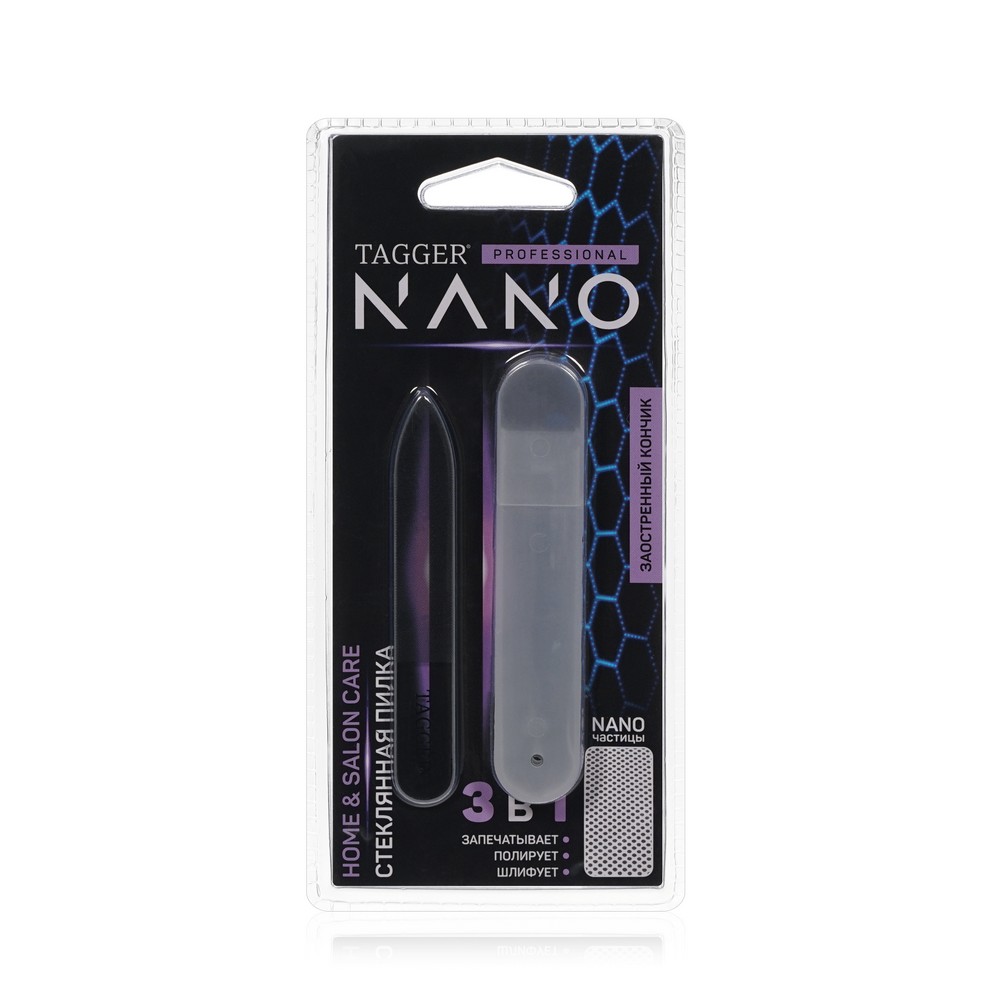 Стеклянная пилка Tagger Nano 3 в 1 90мм с заострённым кончиком , в чехле