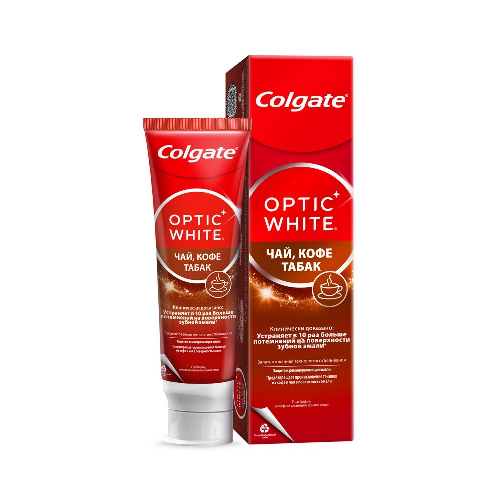 Отбеливающая зубная паста Colgate Optic White " Чай, кофе, табак " 75мл. Фото 1.
