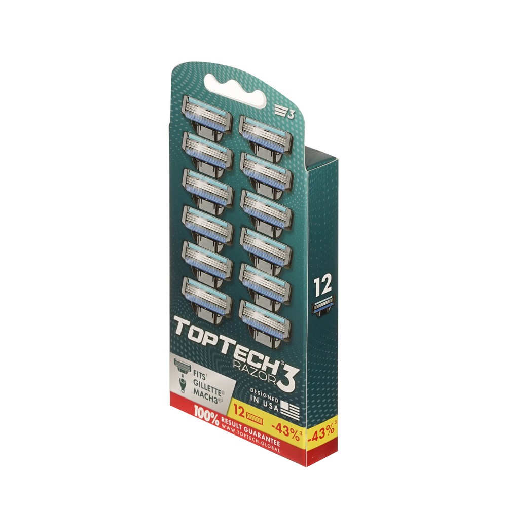 Сменные кассеты TopTech Razor 3 3 лезвия 12шт. Фото 2.