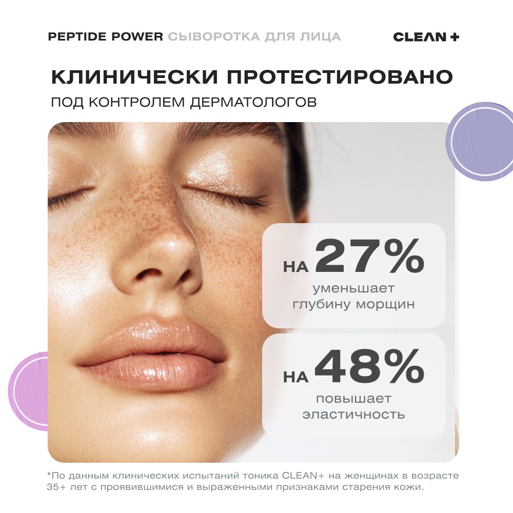 Сыворотка для лица с пептидами CLEAN+ Peptide Power 30мл. Фото 6.