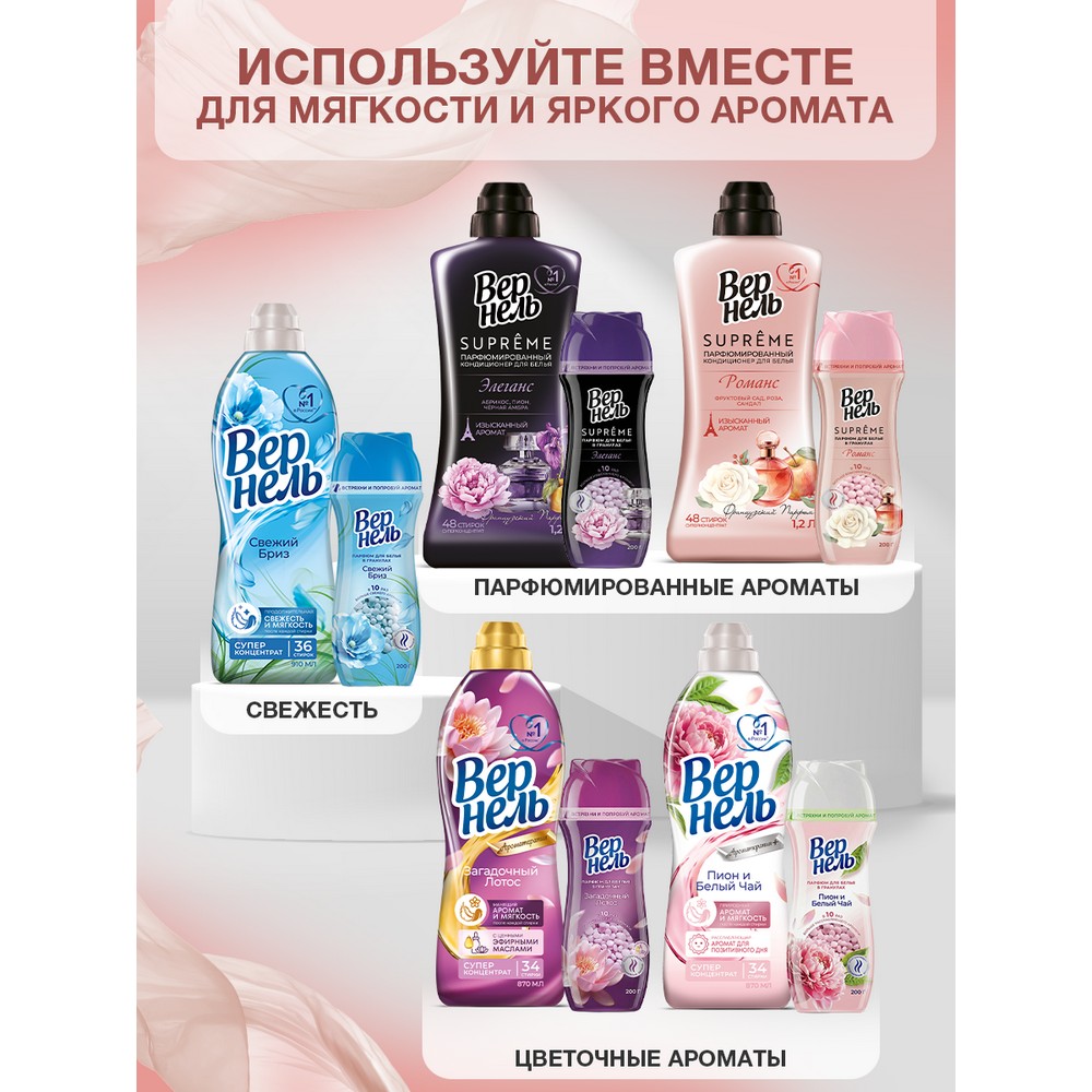 Кондиционер - парфюм для белья в гранулах Вернель Supreme Романс 200г. Фото 11.