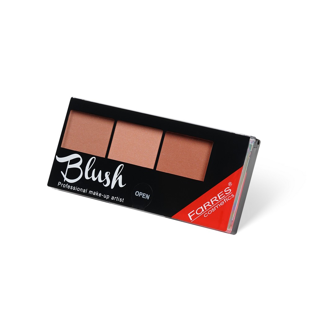 Румяна для лица Farres Blush 3 оттенка + кисть 01 Коричневый / розово-коричневый 11г. Фото 2.