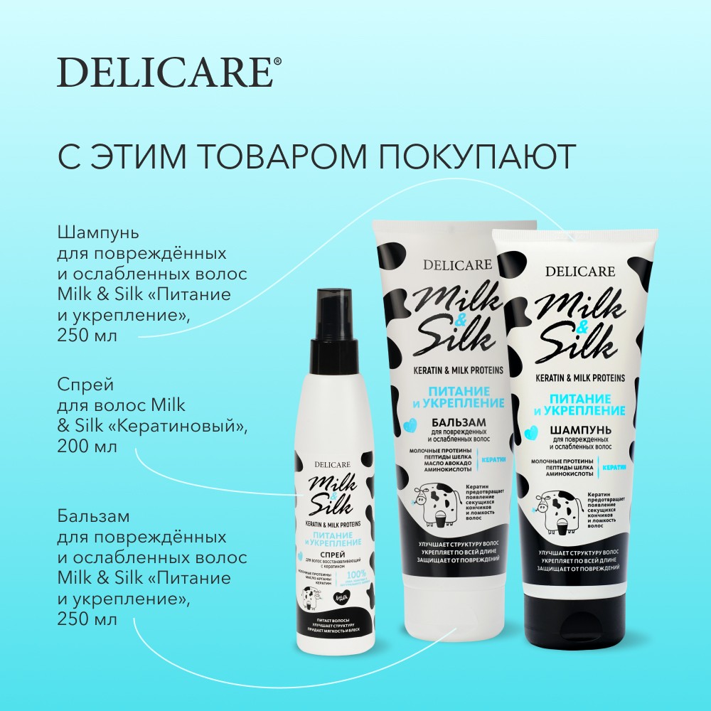 Бальзам для волос Delicare Milk & Silk " питание " 250мл. Фото 9.