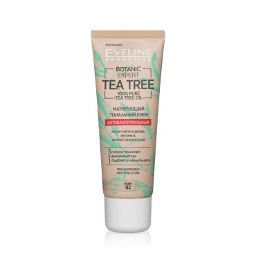 Тональный крем для лица Eveline Tea tree антибактериальный матирующий 02 Ivory 30мл.