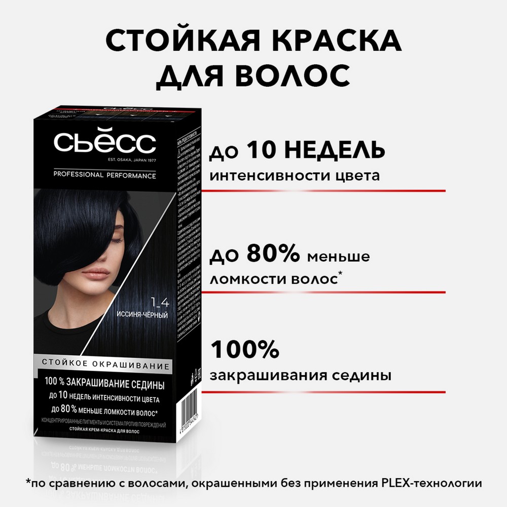 Стойкая крем - краска для волос Сьёсс 1-4 Иссиня-черный 50мл. Фото 5.