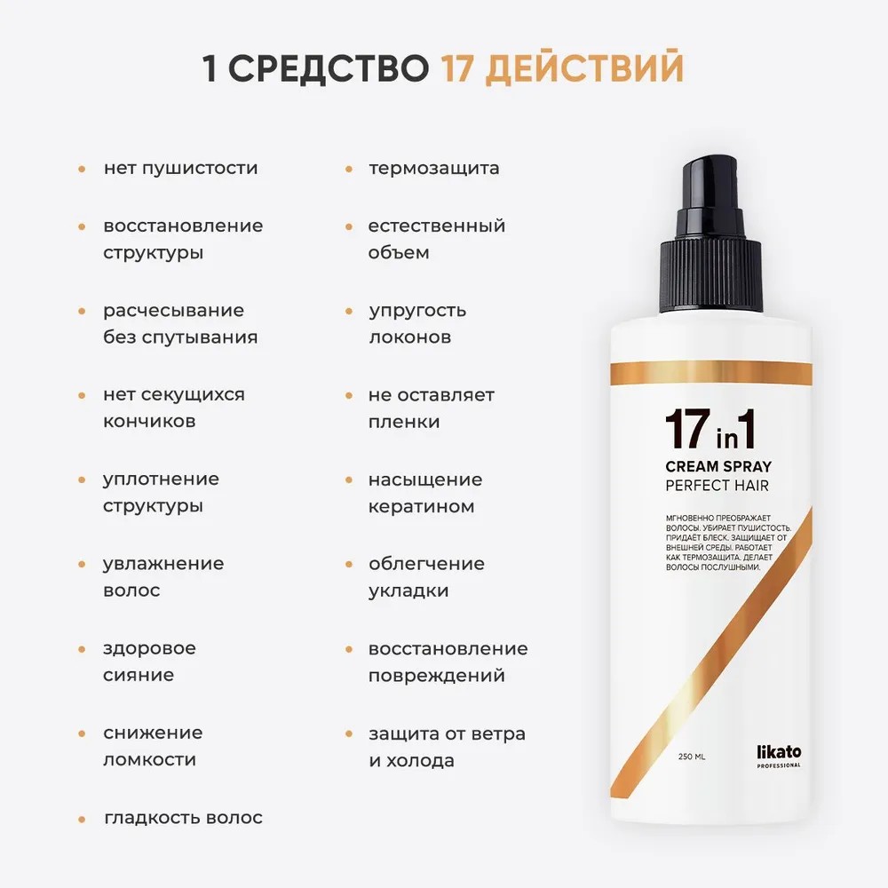 Крем - спрей для волос Likato Professional " Perfect Hair 17 in 1 " 250мл. Фото 8.